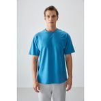 Air Jones Petrol Mavi Pamuklu Kalın Yumuşak Dokulu Oversize Fit Basic Erkek T-Shirt - 88378 - 2XL