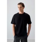 AIR JONES Siyah %100 Pamuk Kalın Yumuşak Dokulu Oversize Fit Basic Erkek T-Shirt - 88353