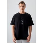 Air Jones Siyah %100 Pamuk Kalın Yumuşak Dokulu Oversize Fit Baskılı Erkek T-Shirt - 88355 - XL
