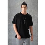 AIR JONES Siyah %100 Pamuk Kalın Yumuşak Dokulu Oversize Fit Baskılı Erkek T-Shirt - 88355