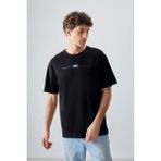 AIR JONES Siyah %100 Pamuk Kalın Yumuşak Dokulu Oversize Fit Baskılı Erkek T-Shirt - 88357