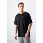 Air Jones Siyah %100 Pamuk Kalın Yumuşak Dokulu Oversize Fit Baskılı Erkek T-Shirt - 88358 - XL