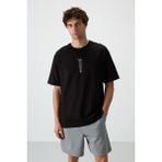 AIR JONES Siyah %100 Pamuk Kalın Yumuşak Dokulu Oversize Fit Baskılı Erkek T-Shirt - 88360
