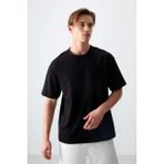 Air Jones Siyah Pamuklu Kalın Yumuşak Dokulu Oversize Fit Basic Erkek T-Shirt - 88377 - XL
