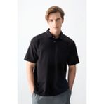 AIR JONES Siyah Pamuklu Kalın Yumuşak Dokulu Polo Yaka Oversize Fit Basic Erkek T- Shirt - 88382