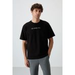 AIR JONES Siyah Pamuklu Kalın Yüzeyi Dokulu Oversize Fit Baskılı Erkek T-Shirt - 88365