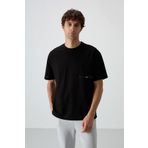 Air Jones Siyah Pamuklu Kalın Yüzeyi Dokulu Oversize Fit Baskılı Erkek T-Shirt - 88370