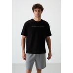 AIR JONES Siyah Pamuklu Kalın Yüzeyi Dokulu Oversize Fit Baskılı Erkek T-Shirt - 88371