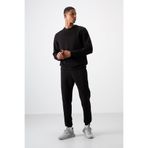 Air Jones Siyah - Siyah Pamuklu Kalın Yumuşak Dokulu Comfort Fit Nakışlı Erkek Eşofman Takım - 85254
