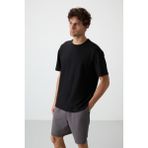 AIR JONES Siyah Waffle İnterlok Yüzeyi Dokulu Oversize Fit Basic Erkek T-Shirt - 88380