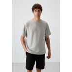 Air Jones Taş Waffle İnterlok Yüzeyi Dokulu Oversize Fit Basic Erkek T-Shirt - 88379 - M