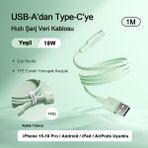 Airbot ATC18 Şarj Kablosu 18W 1 Metre Usb’den Type-C’ye, Veri Aktarımı ve Şarj Kablosu, Tablet ve Telefon Android Usb-C, Esnek, Yeşil