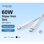 Airbot CTC60 Type-C’den Type-C’ye Manyetik Bağlantılı Şarj Kablosu 60W 1 Metre,veri ve Pd Kablosu, Ultra Hızlı Şarj, Android Için, Beyaz(1 Metre)