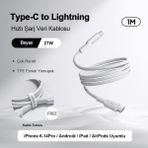 Airbot CTL27 Type-C’den Type-L’ye Şarj Kablosu 27W 1 Metre ,veri Aktarımı ve Şarj Kablosu, Tablet ve Telefon Android Usb-C, Esnek, Beyaz