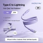 Airbot CTL27 Type-C’den Type-L’ye Şarj Kablosu 27W 1 Metre ,veri Aktarımı ve Şarj Kablosu, Tablet ve Telefon Android Usb-C, Esnek, Mor