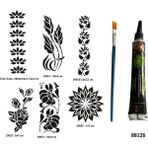 Airbrush Tattoo Çiçek Desenleri Siyah Hint Kınası Hediyeli Geçici Dövme Yapma Seti