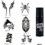 Airbrush Tattoo Hırçın Tasarımlar Spray Tattoo Geçici Dövme Yapma Seti Dark Siyah
