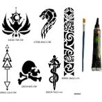 Airbrush Tattoo Kol Şerit 6 Adet Şablon ve Hint Kınası Geçici Dövme Seti