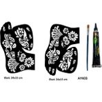 Airbrush Tattoo Papatya Deseni 2 Adet Ayak Kalıbı ve Siyah Hint Kınası Geçici Dövme Yapma Seti