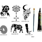 Airbrush Tattoo Sırt ve Kol 6 Adet Şablon ve Hint Kınası Geçici Dövme Seti