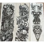 Airbrush Tattoo Tam Kol Kaplama 3 Adet Birden 48 Cm Geçici Dövme Savaşçı Kuru Kafa