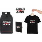 Airbus A321 Tshirt Çanta Defter Kombini Pilot - Havacı - Uçak Tutkunu Hediye - Siyah