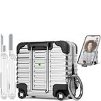 AirPods 4 Case 2024 için Emniyet Kilidi Temizleyici Kitli, Sevimli Komik Bavul Tasarımı AirPods 4. Nesil Kılıf, Sağlam Sert PC Anahtarlıklı Kadın Erkek için Tam Koruma Kılıfı (Gümüş)