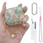 AirPods 4 için Yağlı Boya Retro Boyama Çiçek Örtüsü 4. Nesil 2024, Çiçek Kolye, AirPods Gen4 için Renkli Yumuşak Tam Koruyucu Aksesuar Seti Kız Kadınlar için Kılıf Pembe Yeşil Sevimli