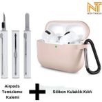 Airpods Pro 2. Nesil Uyumlu Yüksek Kalite Liquid Silikon Tıpalı Kılıf ve Elektronik Temizleme Kalemi - Bej