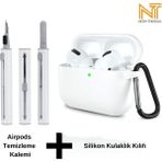 Airpods Pro 2. Nesil Uyumlu Yüksek Kalite Liquid Silikon Tıpalı Kılıf ve Elektronik Temizleme Kalemi - Beyaz