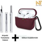 Airpods Pro 2. Nesil Uyumlu Yüksek Kalite Liquid Silikon Tıpalı Kılıf ve Elektronik Temizleme Kalemi - Bordo