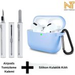 Airpods Pro 2. Nesil Uyumlu Yüksek Kalite Liquid Silikon Tıpalı Kılıf ve Elektronik Temizleme Kalemi - Mavi