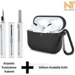 Airpods Pro 2. Nesil Uyumlu Yüksek Kalite Liquid Silikon Tıpalı Kılıf ve Elektronik Temizleme Kalemi - Siyah