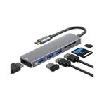 Airsky Type-C To 3*usb 3.0 4K Ultra Hd HDMI Sd Tf Kart Girişli 6 In 1 Çevirici Hub Adaptör - Gri