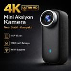 Airstorr 4K Mini Aksiyon Kamera Wifi Manyetik 1.47'' Ekran 1000MAH 3 Saat Kayıt Stabilizasyon - Siyah