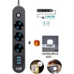 Airstorr Akım Korumalı 3'lü Grup Priz 1 Mini LED Uzatma Kablosu 3x USB 3x Anahtar 2 m Kablo 2500W