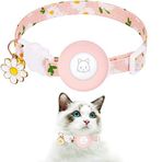 Airtag Kedi Tasması, JXFUKAL Yavru Kedi Tasması Silikon Airtag Tutuculu, Çanlar ve Çiçek Tılsımı Kız Kediler Erkek Kediler Küçük Köpekler için (Pembe)