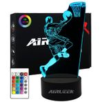 AIRUEEK Basketbol Gece Lambası Erkek Çocuk, Gece Lambası Basketbol 3D Uzaktan Kumandalı 16 Renk Değiştiren Lamba Yatak Odası Dekorasyonu Doğum Günü Sürpriz Hediye Erkek 7,8,9,10-12 Yaş