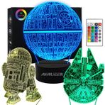 AIRUEEK Star Wars Hediyeleri 3D Lamba Oyuncak Gece Lambası 16 Renk Değiştiren 3 Model Uzaktan Kumanda ve Akıllı Dokunmatik Lamba - Erkekler için Mükemmel Hediye, Babalar Günü Hediyesi