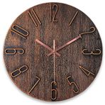 AIRUIFU Duvar Saati 12 İnç Tik Takmayan Sessiz Pille Çalışan Yuvarlak Duvar Saati Ev/Ofis/Okul/Mutfak/Yatak Odası/Oturma Odası için Modern Basit Stil Dekor Saati (Kahverengi)