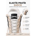 AiryFooT Yuvarlak Lastikli Klipsli Spor Ayakkabı Bağcığı 100 cm ( Beyaz Çizgili ) 1 Çift