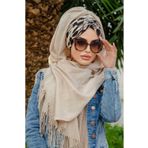 Aişe Tesettür 50601 Bej Siyah Büzgülü Hazır Şal