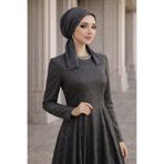 Aişe tesettür Antrasit Siyah Işıltılı Abiye Eşarp Bone