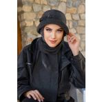 Aişe tesettür Antrasit Taşlı Aksesuarlı Vintage Şapka