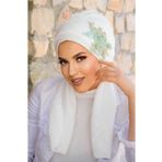 Aişe tesettür Atkılı Abiye Bone-beyaz Dantel Nakışlı 60101