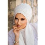 Aişe tesettür Atkılı Abiye Bone-beyaz Nakışlı 60101