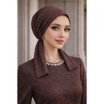 Aişe tesettür Bakır Siyah Işıltılı Abiye Eşarp Bone