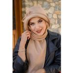 Aişe tesettür Bej Aksesuarlı Atkılı Vintage Şapka
