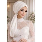 Aişe tesettür Beyaz Dantel Abiye Atkılı Bone