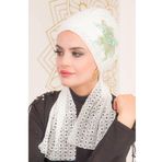 Aişe Tesettür Beyaz Dantel Nakışlı Atkılı Abiye